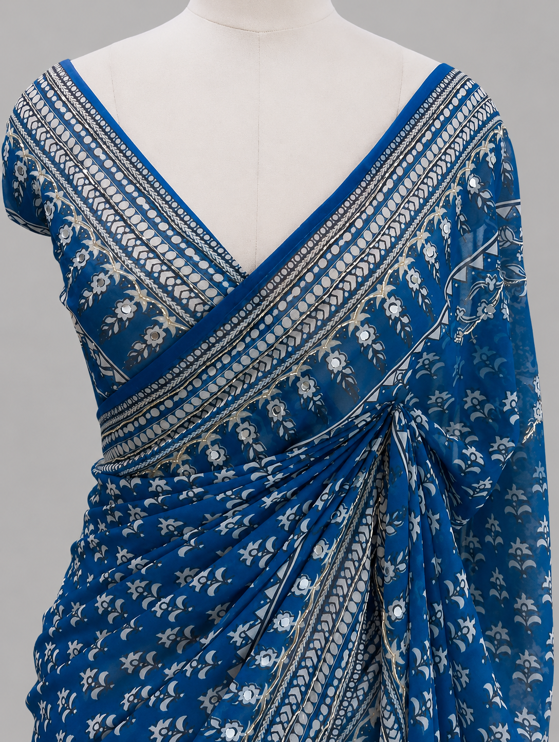 Floral Cascade: Georgette with Cut Dana & Mirror Work Saree | Festive Wear