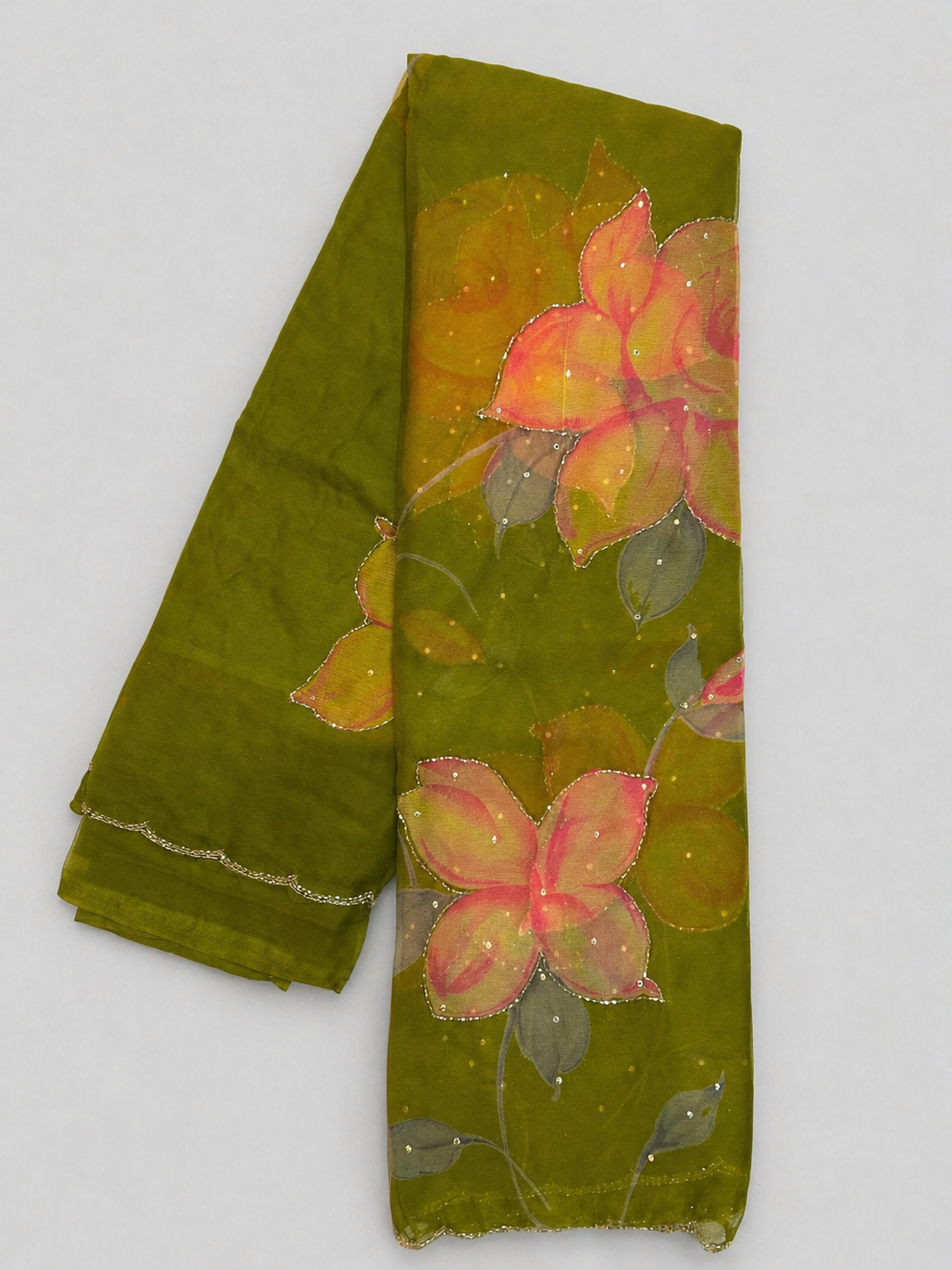 Chiffon with Cut Dana Work & Digital Floral Motifs
