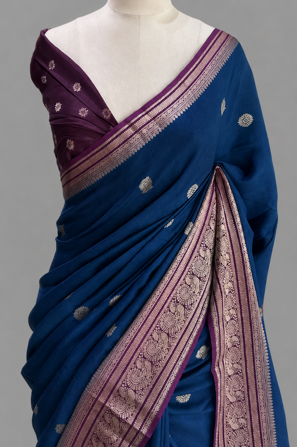 Premium Dola Silk Saree with Scattered Floral Butis & Broad Zari Border