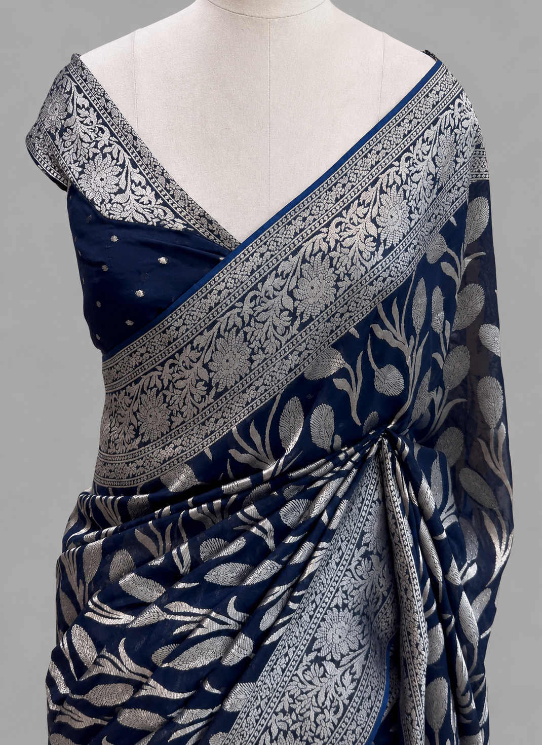 Khaddi Banarasi Georgette Saree with Dense Jaal Zari Weave & Broad Floral Border