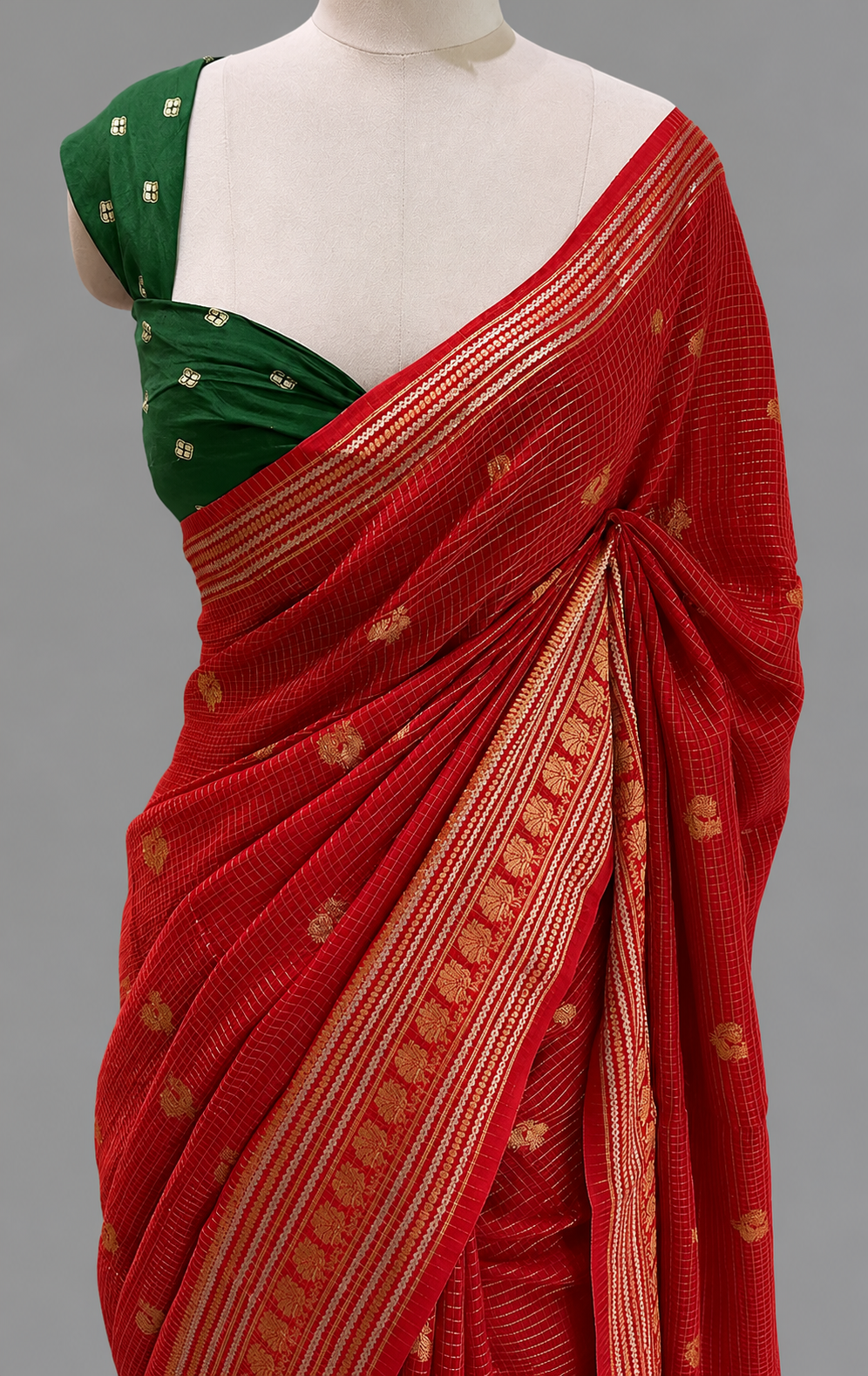 Assam Silk Vintage Checks & Peacock Butti Saree with Zari Border