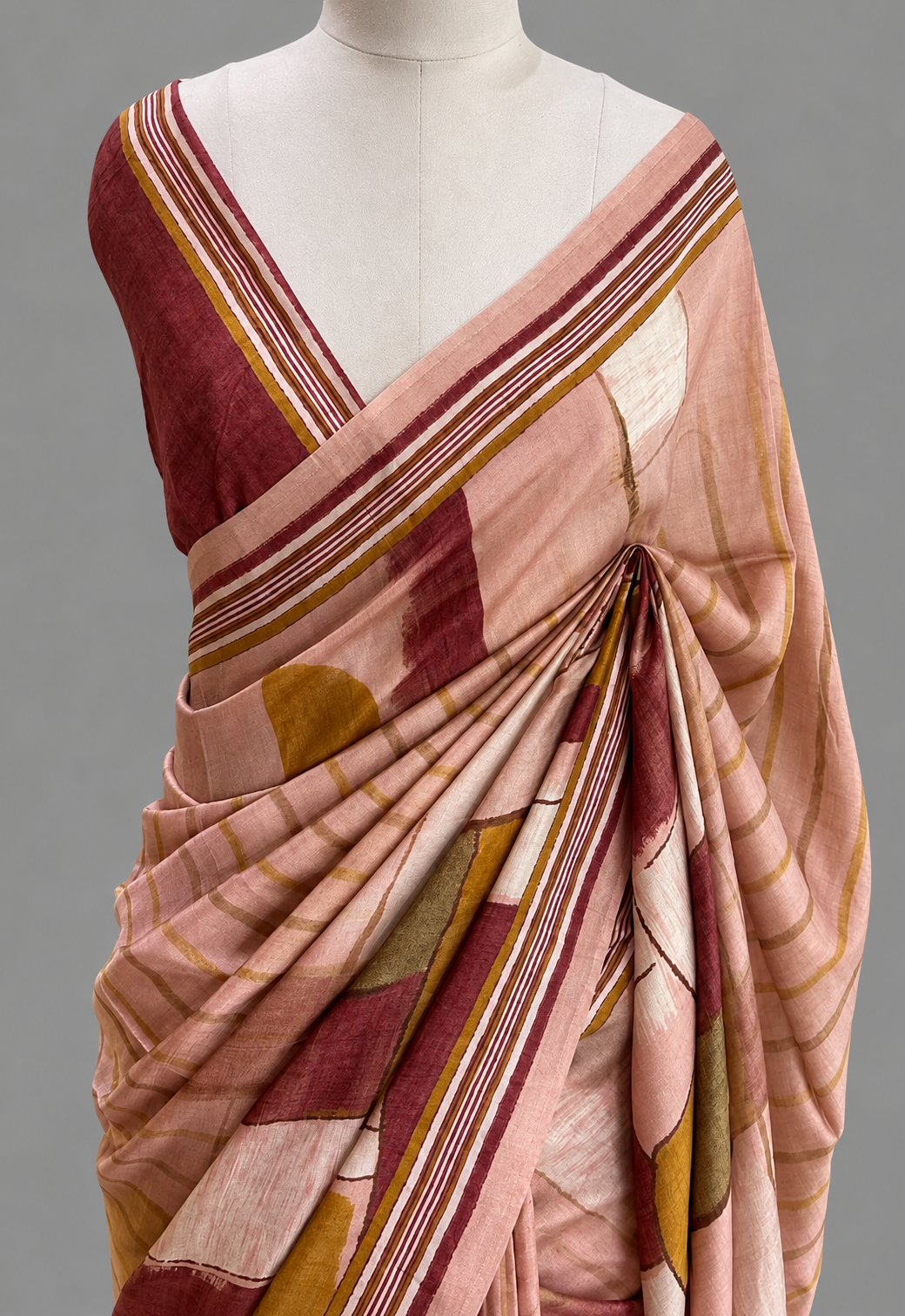 Russian Bemberg Abstract Print Saree with Striped Border