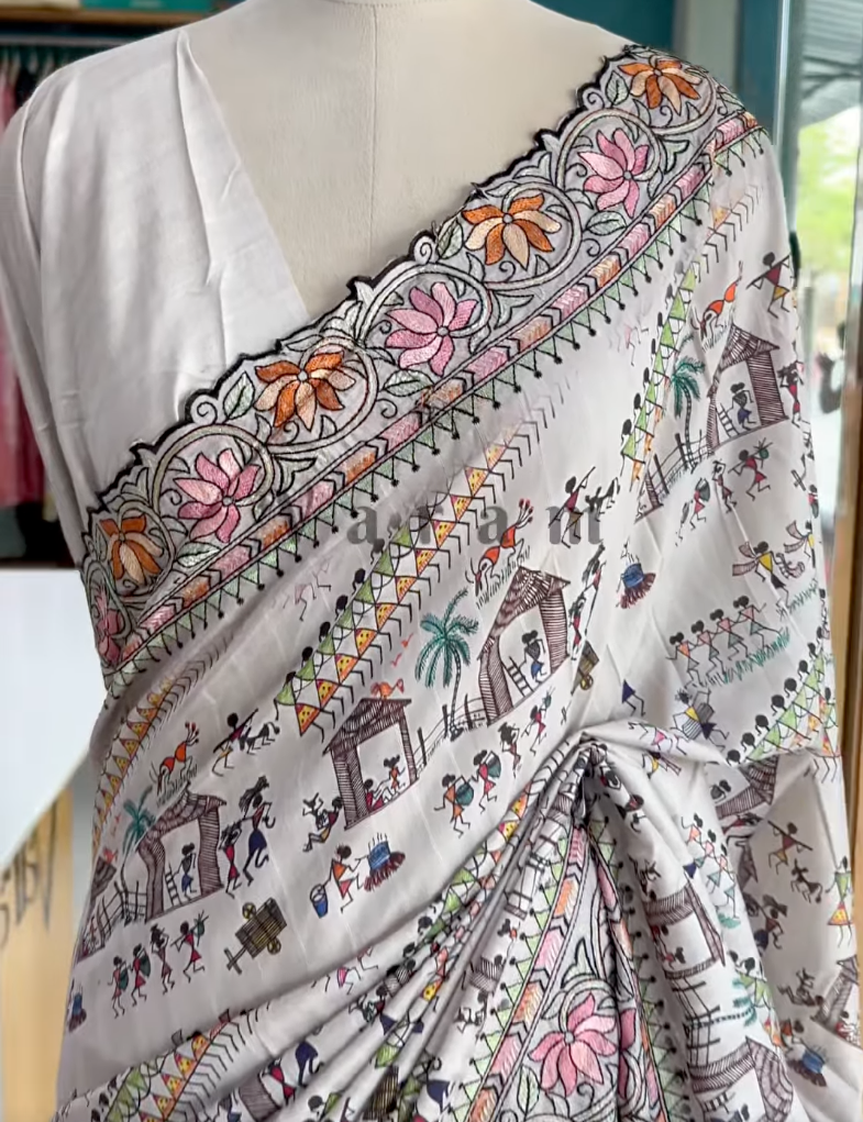 Soft Tussar Beauty with Warli Soul & Embroidered Grace