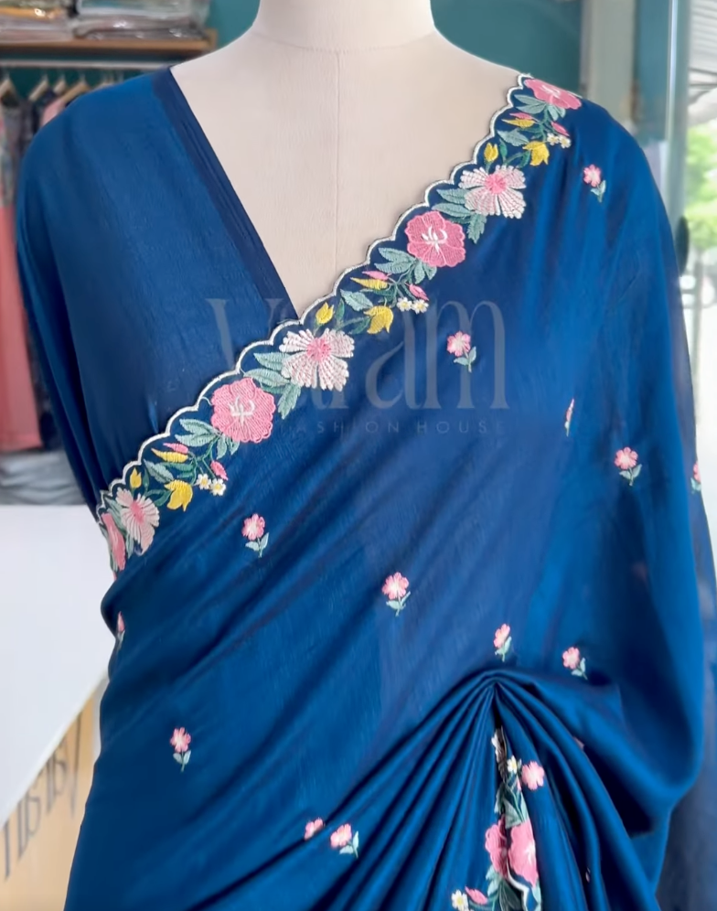 Vibrant Threads on Flowing Vichitra Silk Saree