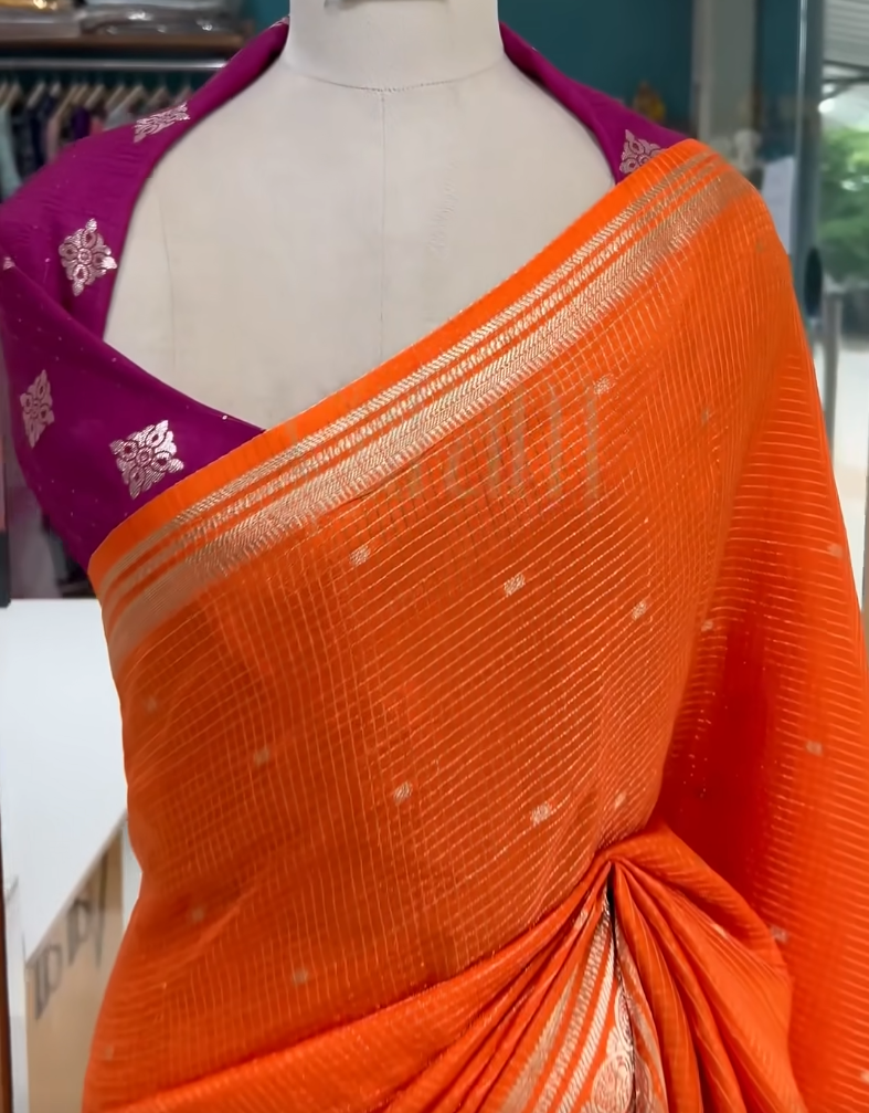 Assam silk elegance with zari and checks