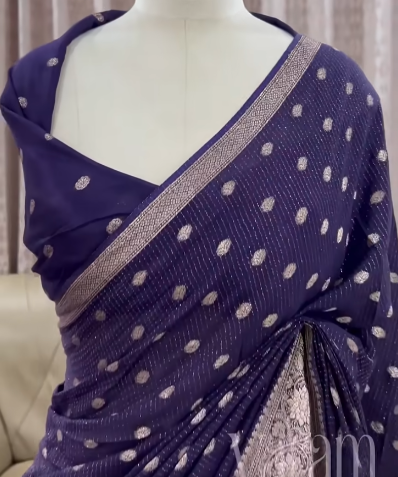 Soft and Falling Viscose Chinnon Saree with Zari Work