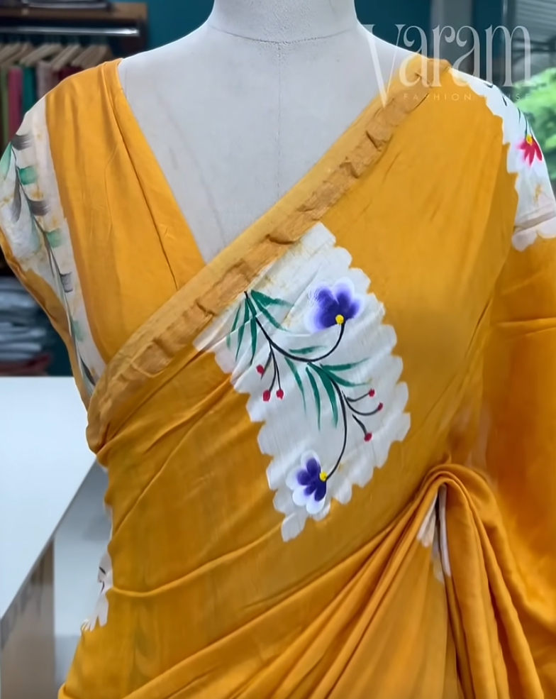 Handpainted Chanderi Cotton Silk Saree with Timeless Block Prints