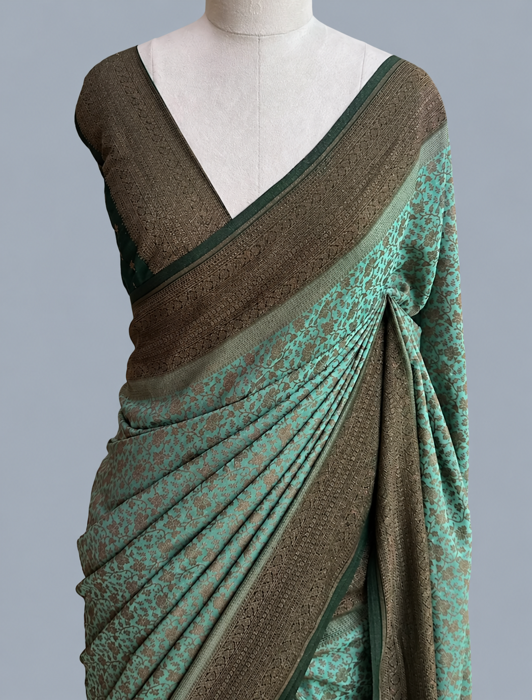 Banarasi Georgette Saree with Dense All-Over Floral Zari Weave & Broad Zari Border