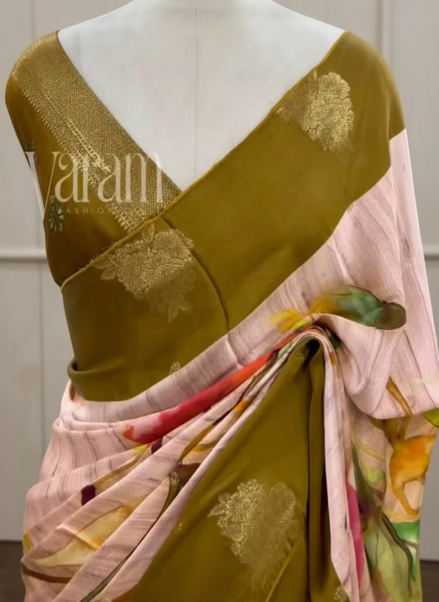 Pure Russian Crepe Zari Buti Saree for Festive Wear
