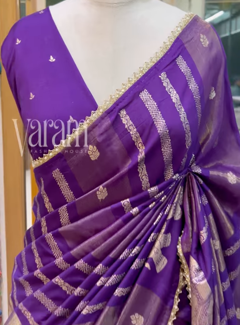 Viscose Georgette Saree with Elephant Motifs & Lace Border