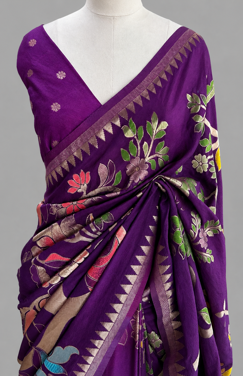 Blossom Canopy: Khadi Georgette Paithani Floral Zari Saree | Festive Wear