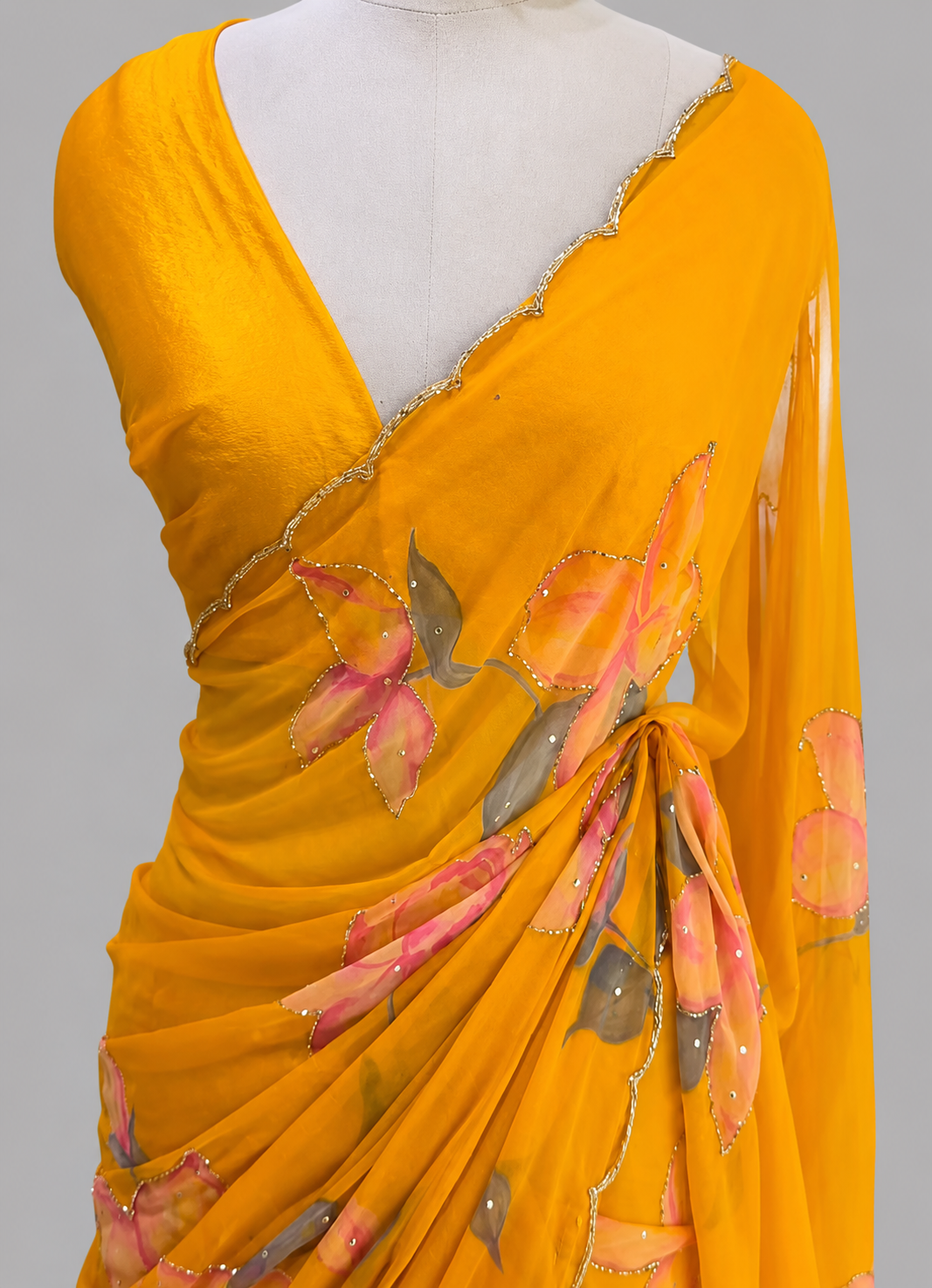 Chiffon with Cut Dana Work & Digital Floral Motifs