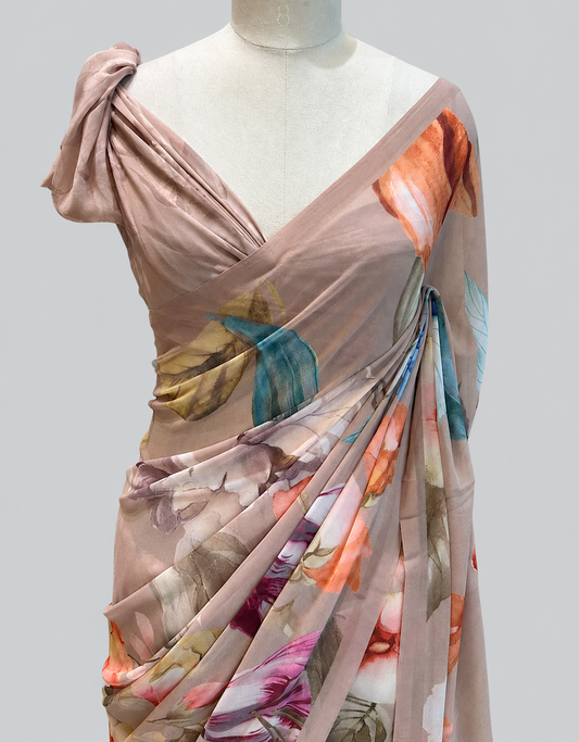 Georgette Saree with Large-Scale Watercolour Floral Digital Print