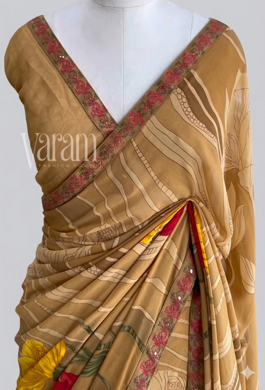 Georgette with Lace Work Saree | Floral Print | Festive & Casual