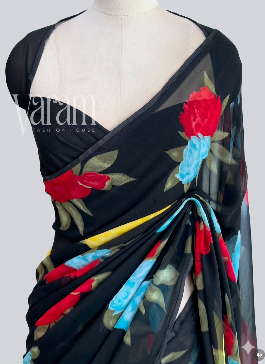 Georgette Digital Floral Saree for Festive & Party Occasions