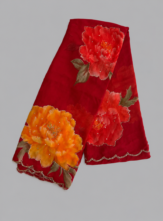 Georgette Cut Dana Floral Saree