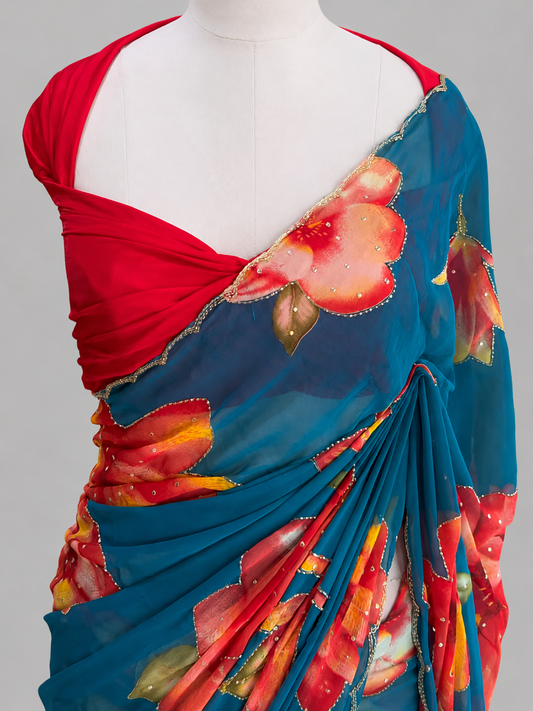 Georgette Cut Dana Floral Saree