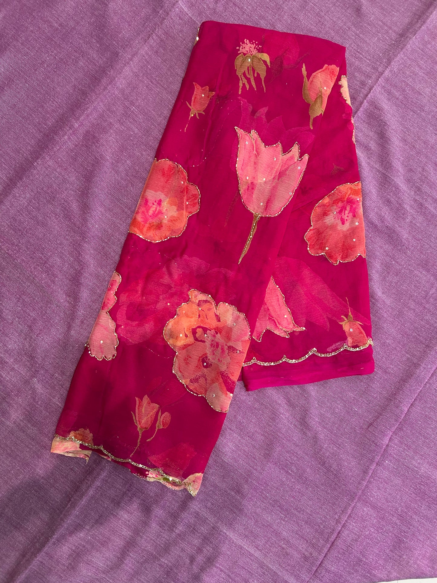 Ethereal Bloom Lightweight Chiffon Saree with Cut Dana & Scallop Work