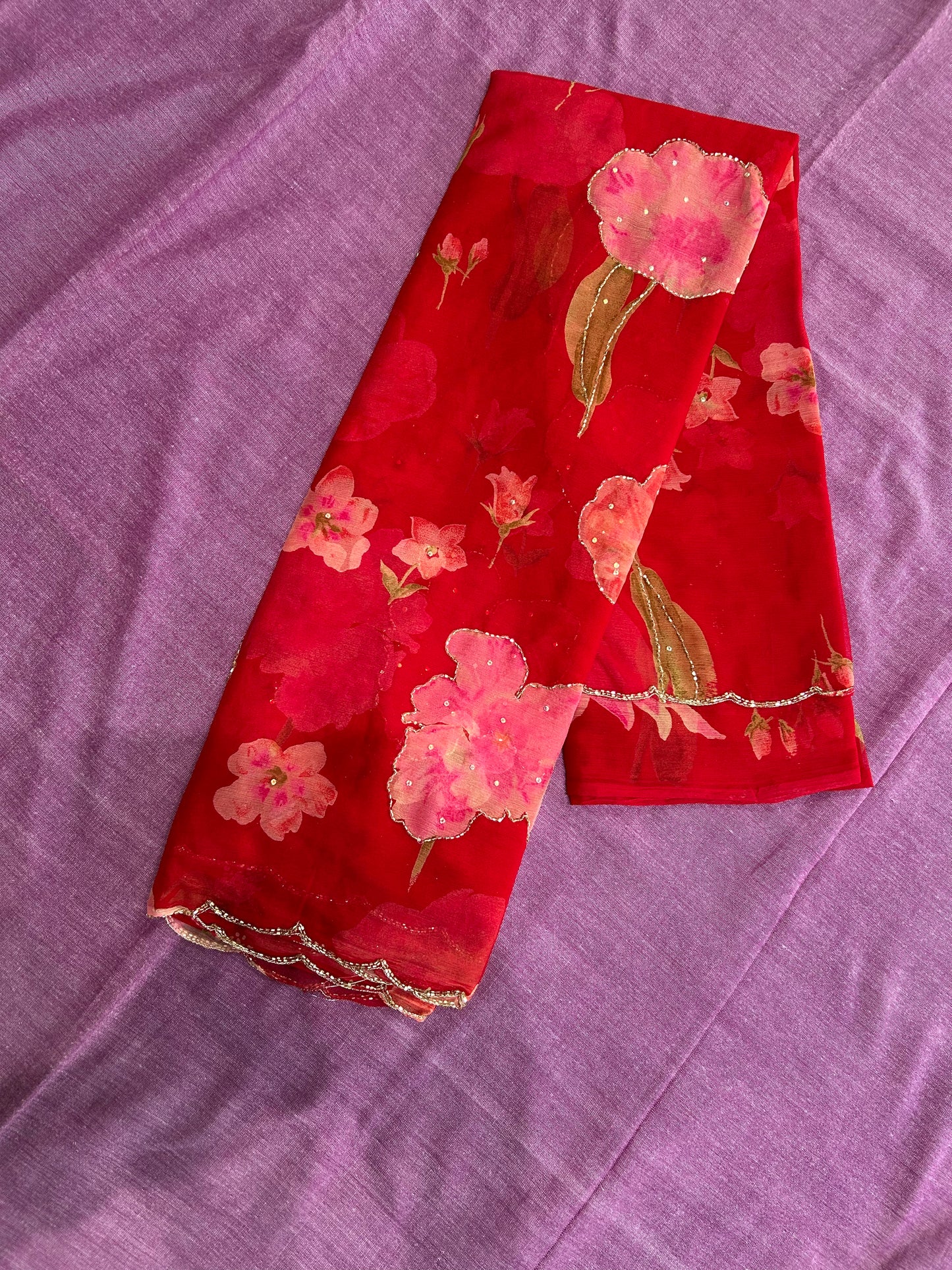 Ethereal Bloom Lightweight Chiffon Saree with Cut Dana & Scallop Work