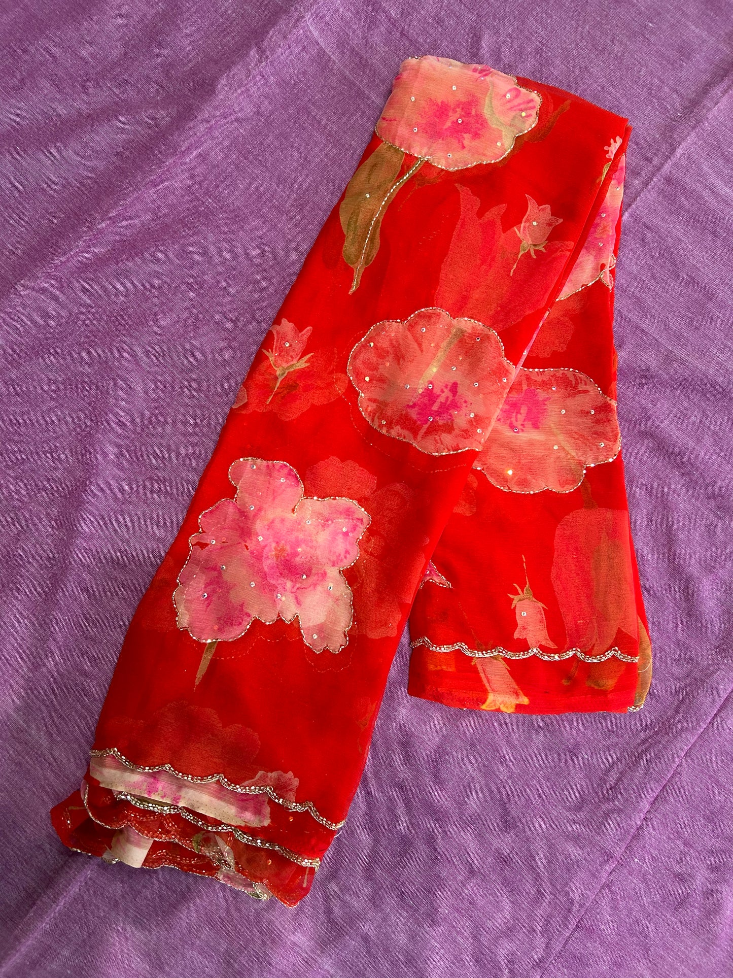 Ethereal Bloom Lightweight Chiffon Saree with Cut Dana & Scallop Work