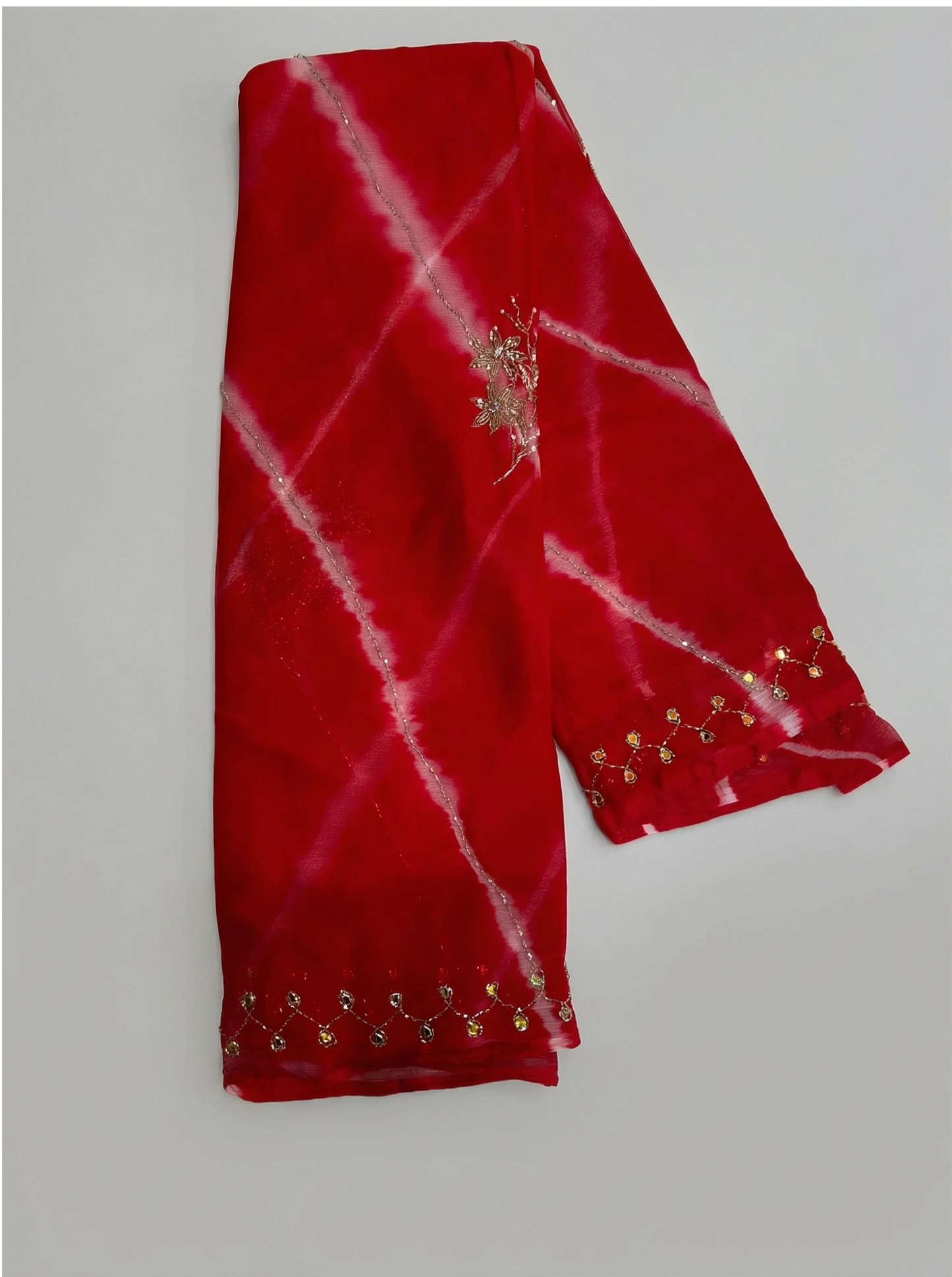 Diagonal Leheriya Chiffon Saree with Beaded Border
