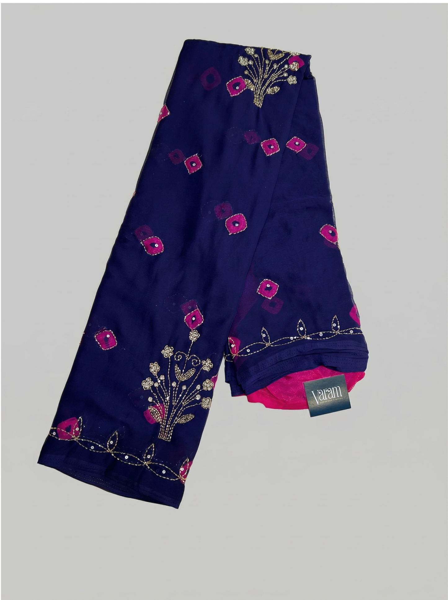 Elegant Bandhej Chiffon Saree with Floral Embroidery