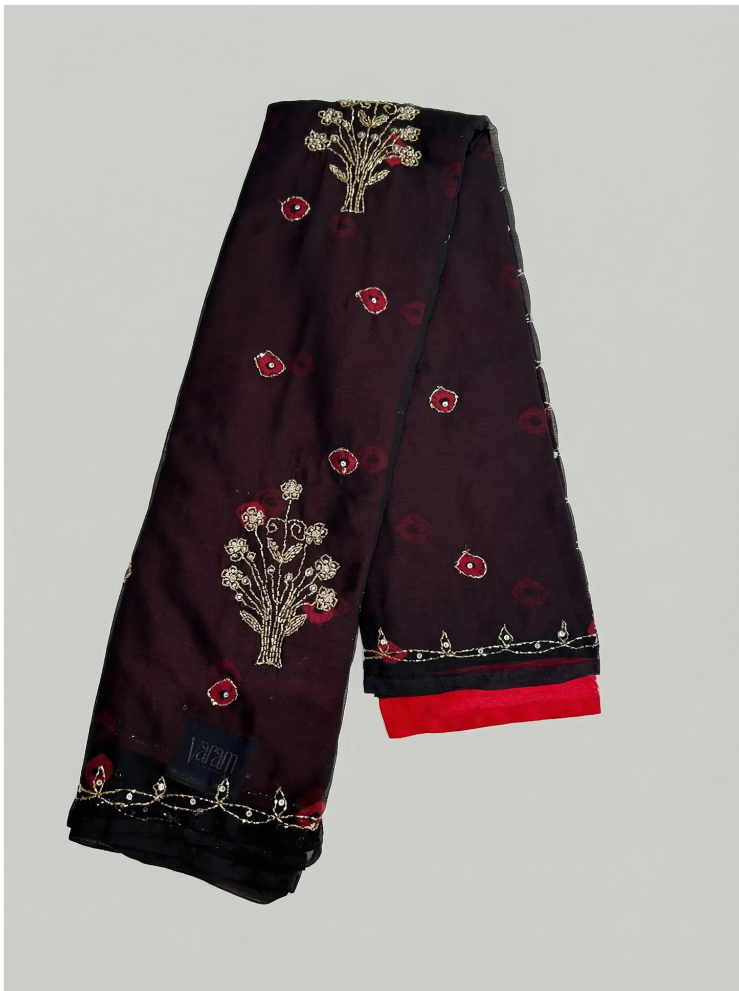 Elegant Bandhej Chiffon Saree with Floral Embroidery
