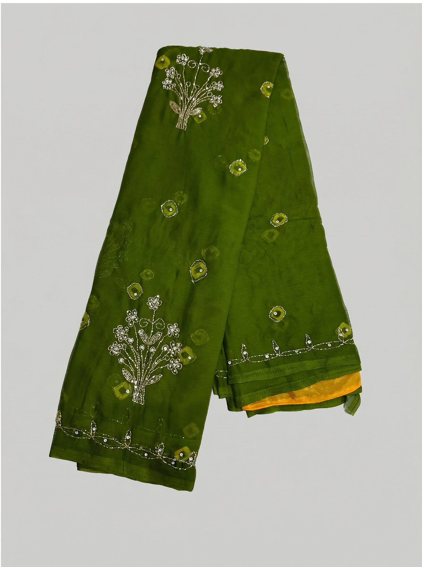 Elegant Bandhej Chiffon Saree with Floral Embroidery
