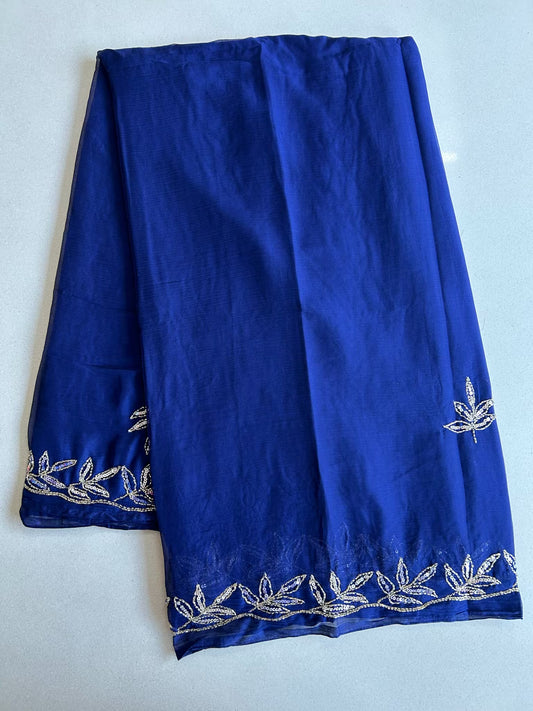 Lightweight Chiffon Saree with Cut Dana Leaf Motifs & Gold Border