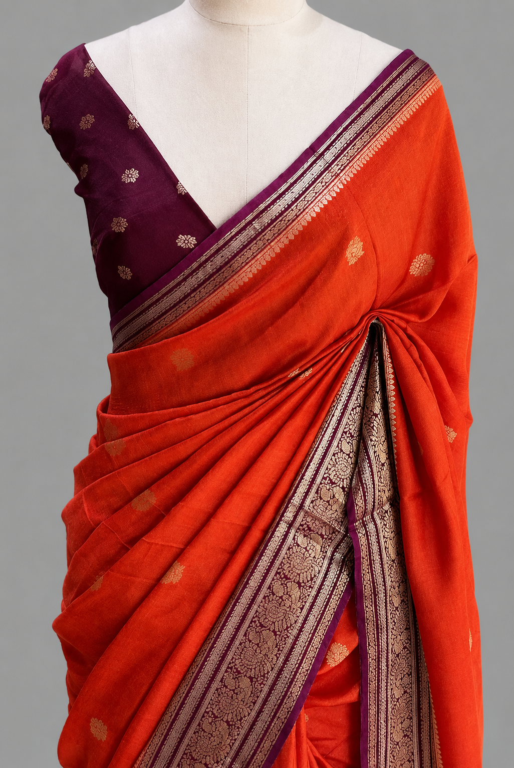 Premium Dola Silk Saree with Scattered Floral Butis & Broad Zari Border