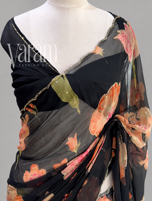 Ethereal Bloom Lightweight Chiffon Saree with Cut Dana & Scallop Work