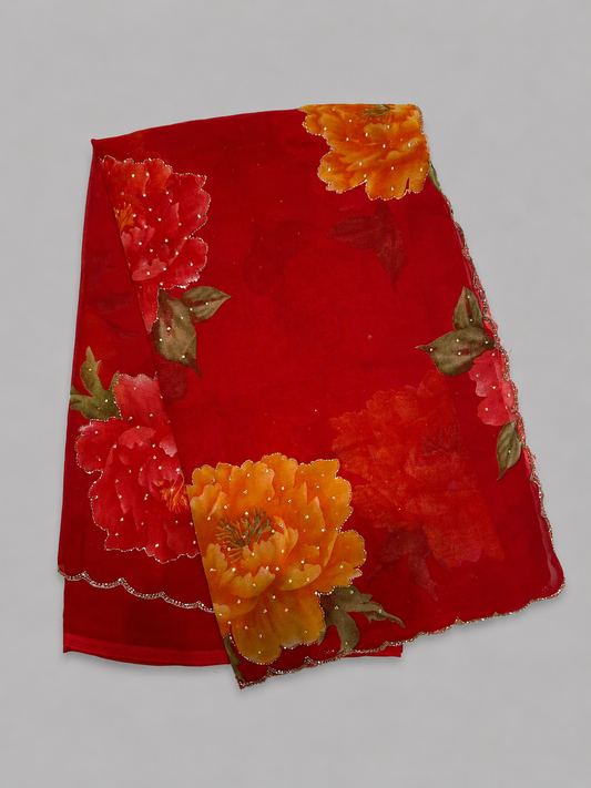 Georgette Cut Dana Floral Saree