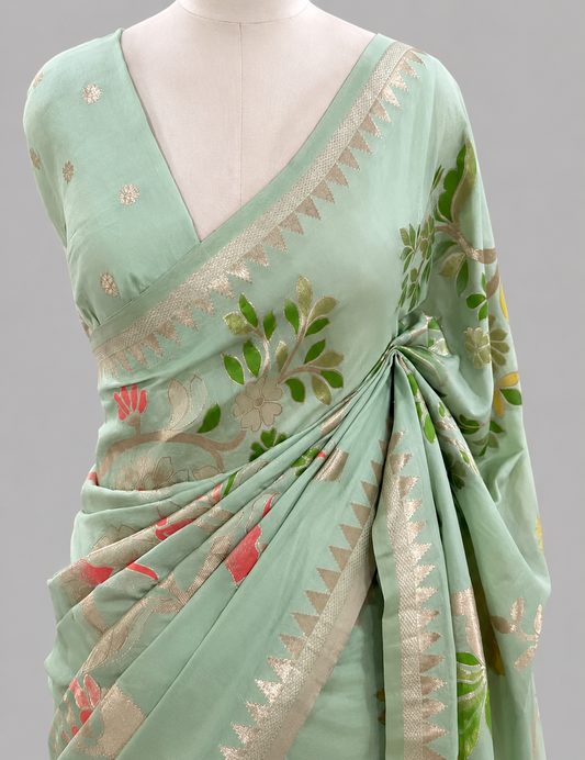 Blossom Canopy: Khadi Georgette Paithani Floral Zari Saree | Festive Wear