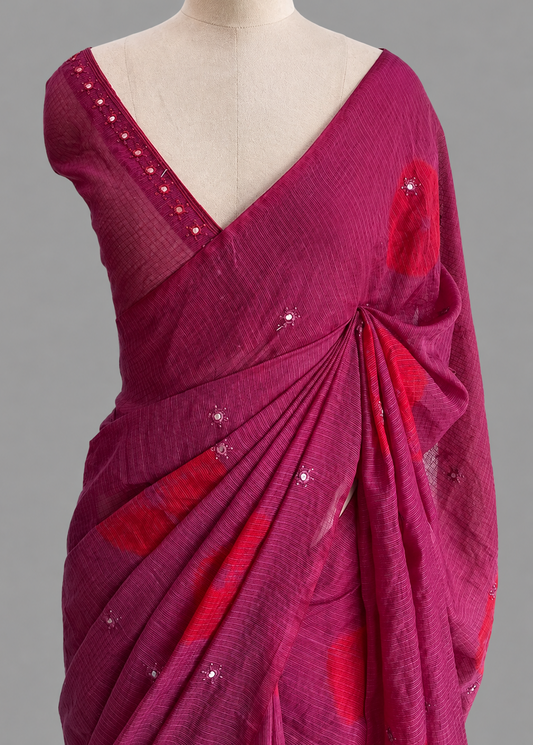 Kota Silk Mirror Work Shibori Hand Dyed Saree