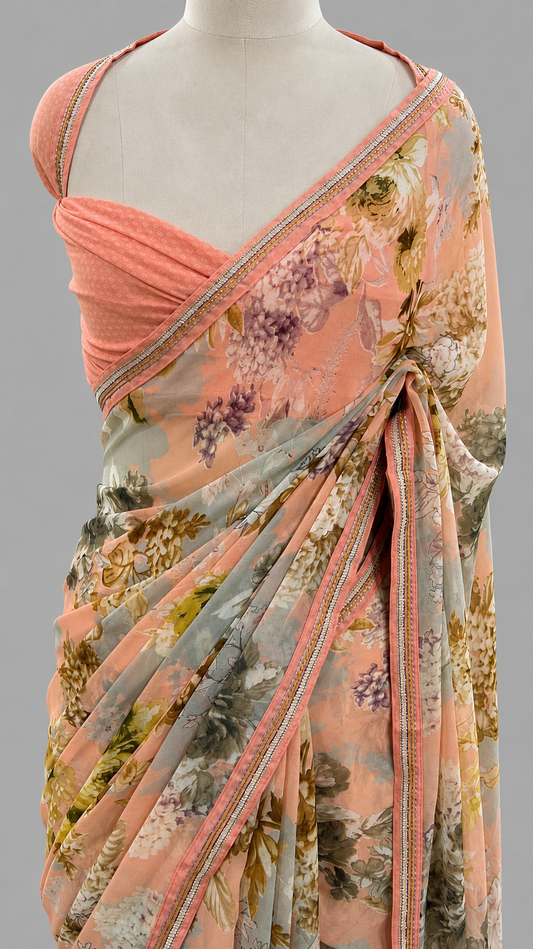 Soft Floral Georgette Saree with Designer Lace Border