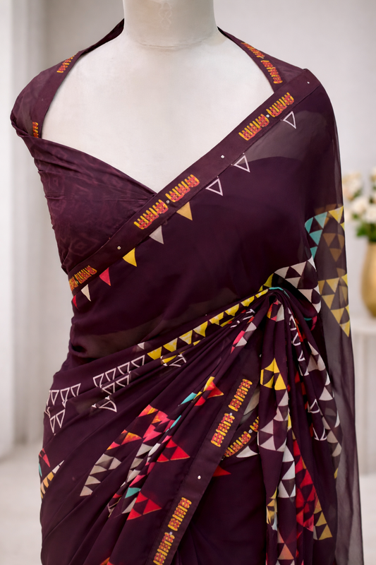 Triangle Trail: Premium Georgette with Lace Work Saree