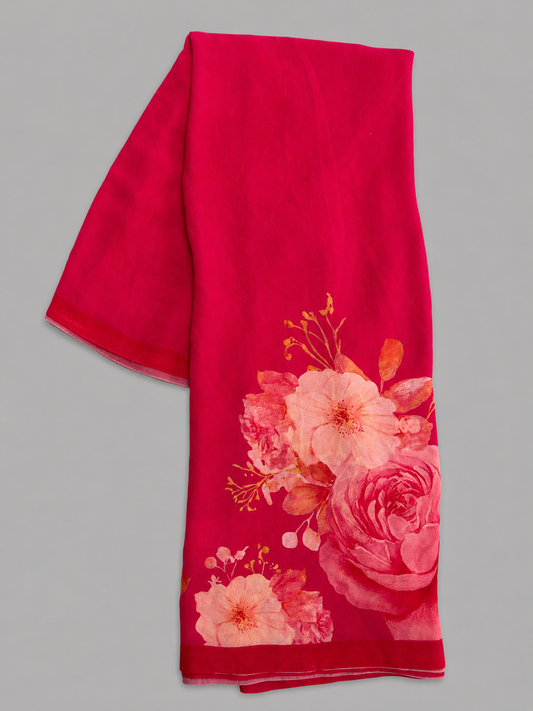 Premium Georgette Digital Floral Print Saree | Festive & Party Wear