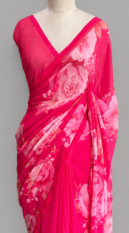 Premium Georgette Digital Floral Print Saree | Festive & Party Wear