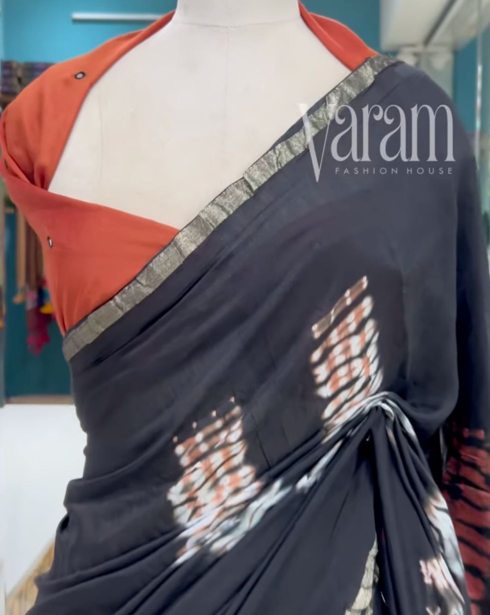 Premium Soft Chanderi Cotton Silk Saree with Shibori Prints & Appliqué Pallu