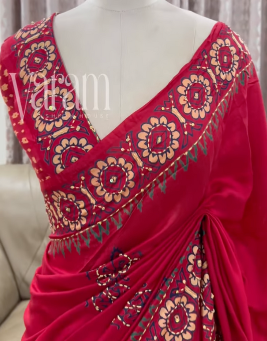 Mandala Muse: Malai Chanderi Saree with Ornate Geometric Border