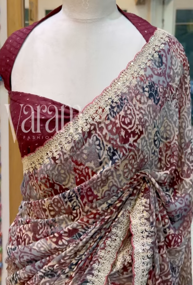 Heirloom Elegance Premium Soft Georgette Saree with Embroidered Scallop Border