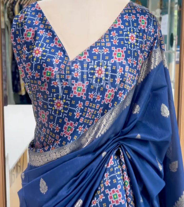Elegant Tussar Silk Saree with Patola-Inspired Border & Blouse