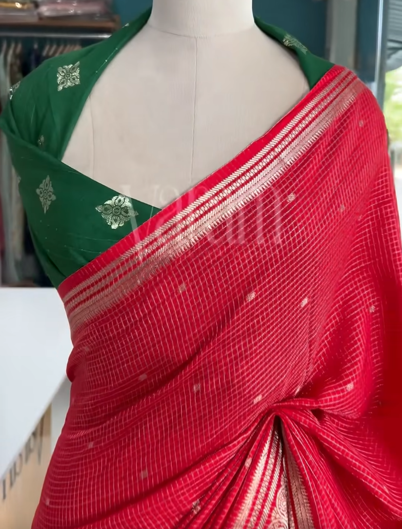 Assam silk elegance with zari and checks