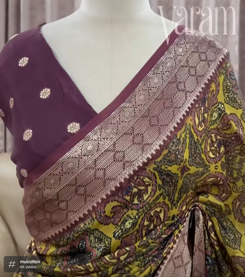 Regal Mulberry Organza Saree adorned with Digital Art & Zari Accents