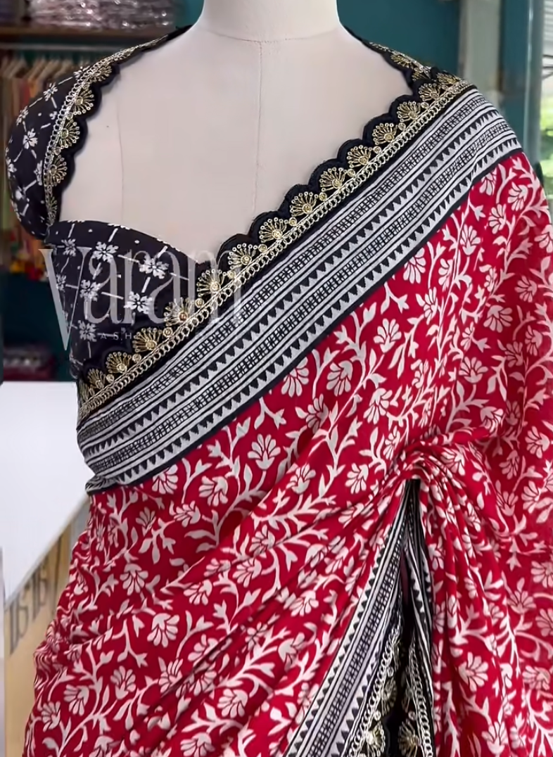 Soft Mul Cotton Saree with Elegant Lace and Hand Block Prints