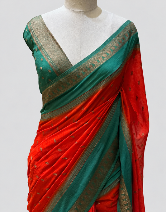 Banarasi Georgette Saree with Zari Bootis & Broad Woven Border