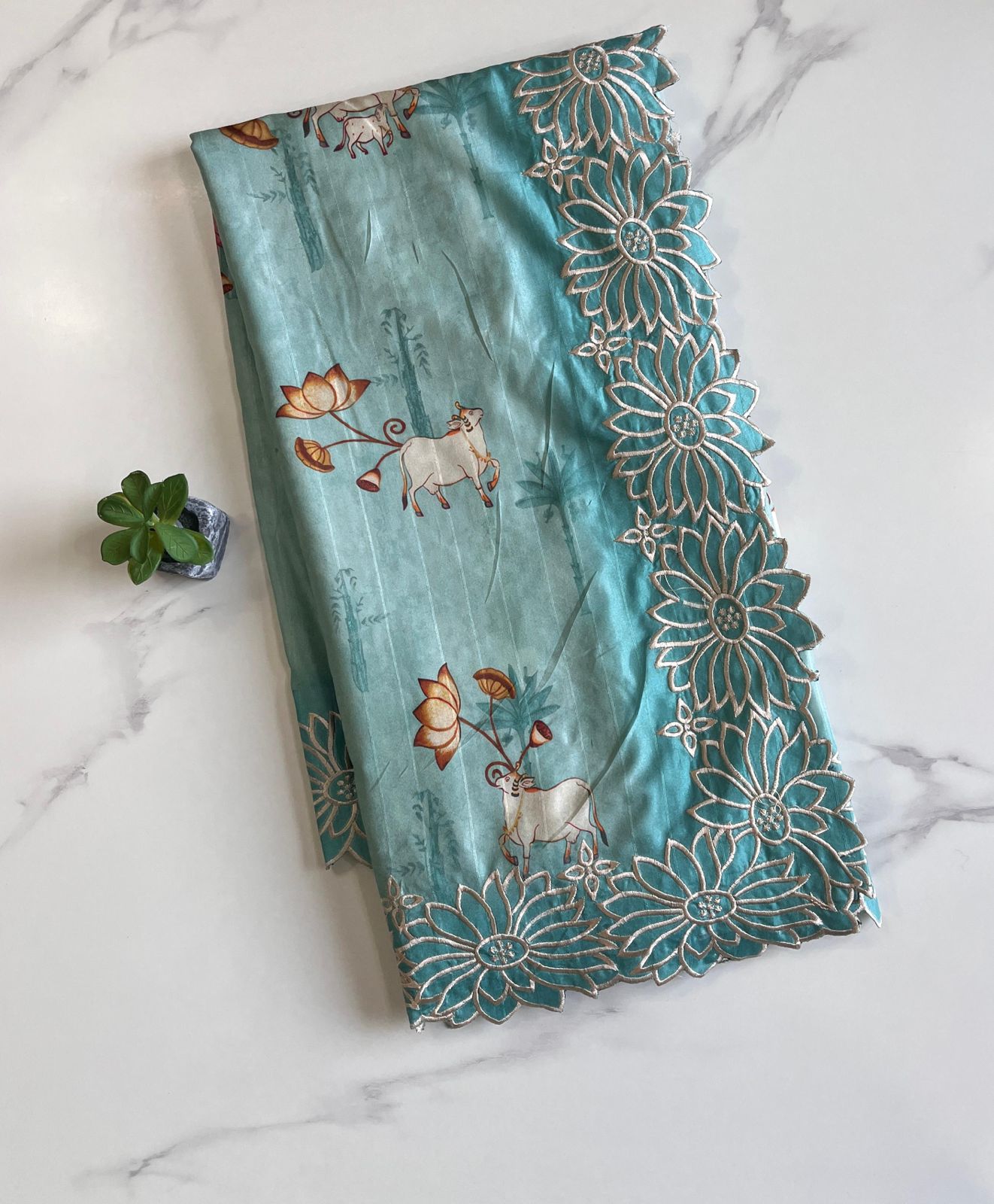 Majestic in Tussar Saree with Digital Work & Embroidered Florals