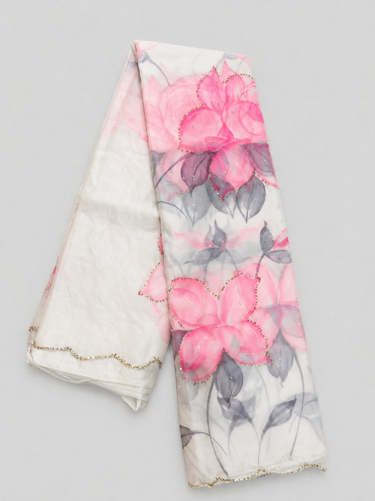 Chiffon with Cut Dana Work & Digital Floral Motifs