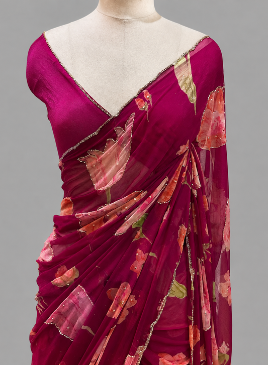 Ethereal Bloom Lightweight Chiffon Saree with Cut Dana & Scallop Work