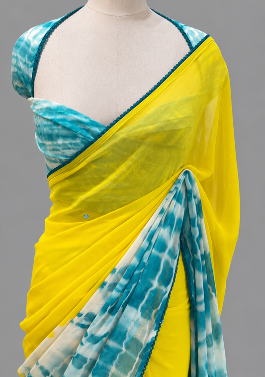 Georgette Shibori Print Saree with Lace Border